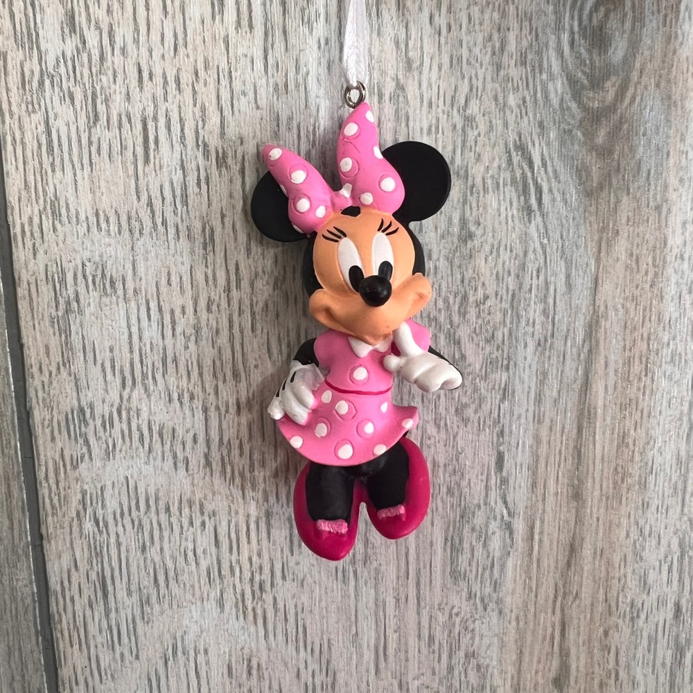 Disney Minnie Mouse Pink Polka Dot Dress Christmas Ornament Resin Figure